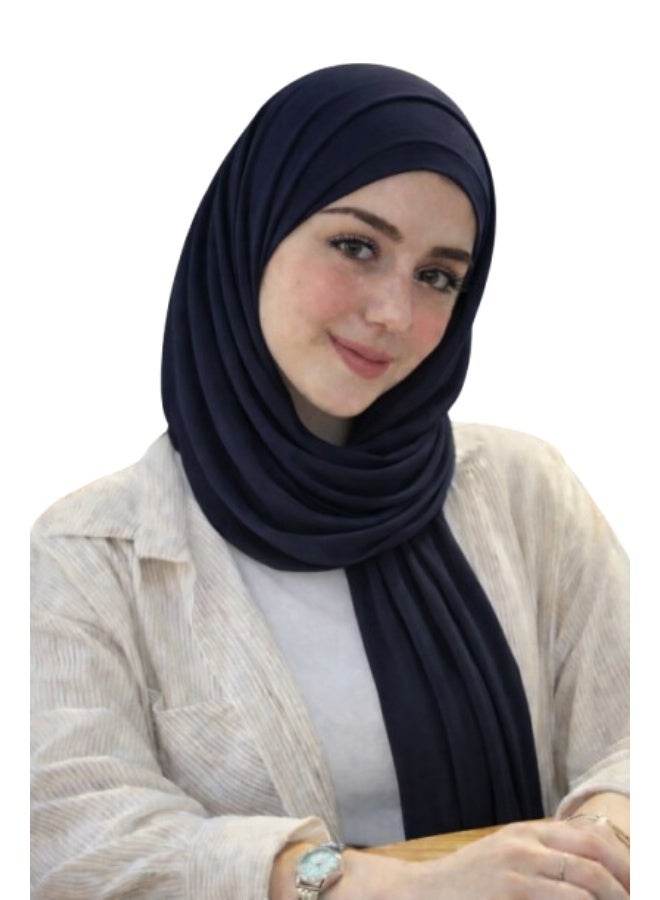 طرحة قطن ليكرا مع بندانة  باللون الكحلي مقاس 2 متر × 60 سم  خامة مريحة وثبات طوال اليوم - Image 1